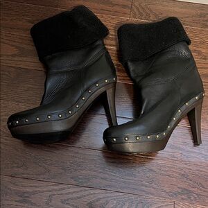 L.A.M.B. Black Leather Ankle Boots with Studs